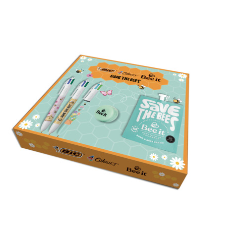 Cofanetto Save The Bees BIC conf. 3 penne 4 Colours® + crema mani e corpo Bee It + cofanetto – 303440
