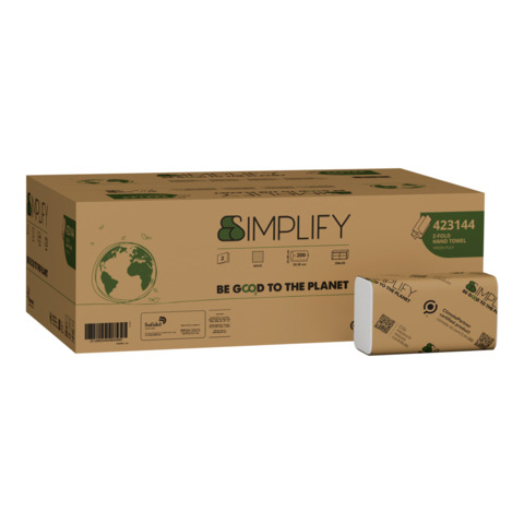 Asciugamano piegato a Z Papernet Simplify a 2 veli bianco – conf. 20 pz da 200 ff pura cellulosa – 423144