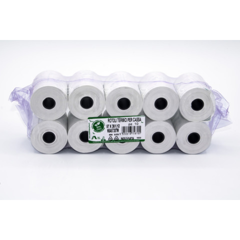 Rotoli registratore di cassa Rotolificio Pugliese BPA Free 48 g/m² – 57 mm foro 12 mm – conf. 10 pz  – NBA5730TW