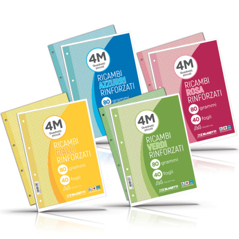 Ricambi rinforzati per quaderni ad anelli Blasetti – A4 – 80 g/m² – 40 ff – 4M – rosa – 7804