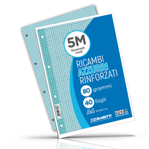 Ricambi rinforzati per quaderni ad anelli Blasetti – A4 – 80 g/m² – 40 ff – 5M – azzurro – 7808