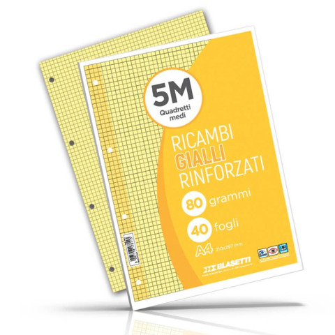 Ricambi rinforzati per quaderni ad anelli Blasetti – A4 – 80 g/m² – 40 ff – 5M – giallo – 7811