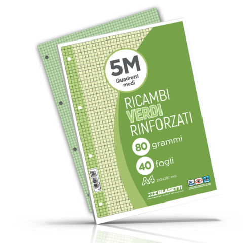 Ricambi rinforzati per quaderni ad anelli Blasetti – A4 – 80 g/m² – 40 ff – 5M – verde – 7814