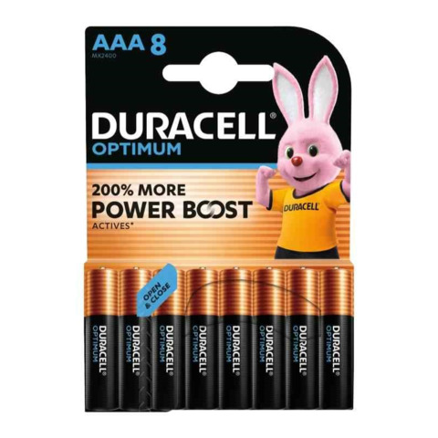 Batterie alcaline Duracell Optimum Ministilo AAA MN2400 mAh blister da 8 – DU0036