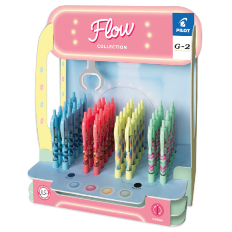Espositore 48 penne gel a scatto Pilot G-2 Flow Limited Edition 0,7 mm inchiostro blu e nero – 010173