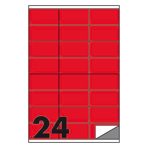 Etichette fluo permanenti Markin Copiatabu 70×36 mm in foglio A4 – 24 et./foglio rosso – conf. 100 fogli