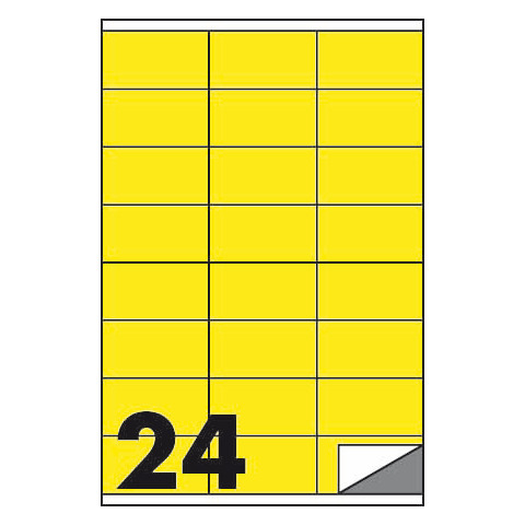 Etichette fluo permanenti Markin Copiatabu 70×36 mm in foglio A4 – 24 et./foglio giallo – conf. 100 fogli