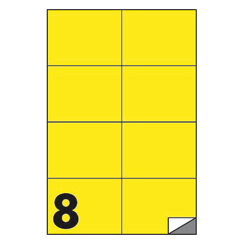 Etichette fluo permanenti Markin Copiatabu 105×74 mm in foglio A4 – 8 et./foglio giallo – conf. 100 fogli