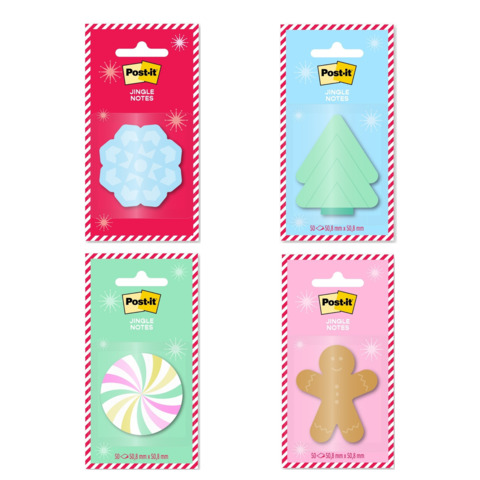 Foglietti riposizionabili Post-it® Jingle 50 ff/blocchetto forme natalizie assortite – EMHOL25-JN-CS