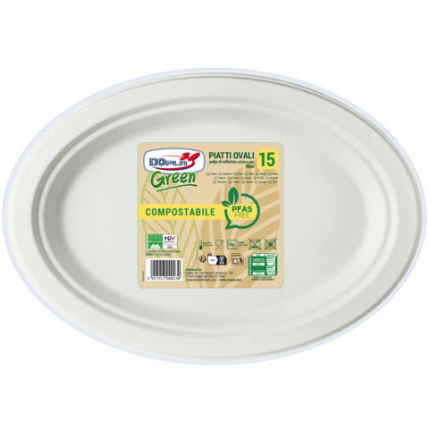 Piatti ovali bianchi in polpa Dopla Green Maxi Pfas Free 254×317 mm bianco – Ø 317 mm – conf. 15 pz – 07905