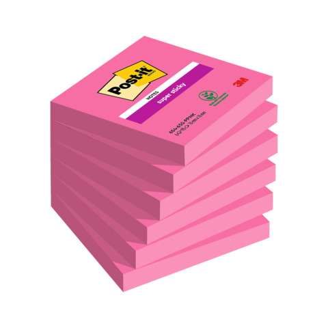 Foglietti riposizionabili Post-it® Super Sticky 76×76 mm – rosa power – conf. 6 blocchetti da 90 ff 654-6SS-PPNK