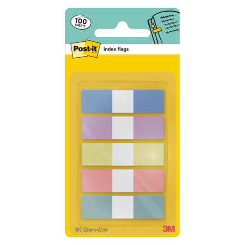 Segnapagina Post-it® Index Pastel Flags 12×43 mm – blu, viola, giallo, rosa, verde – conf. 5/20 ff – 683-5 PASTEL