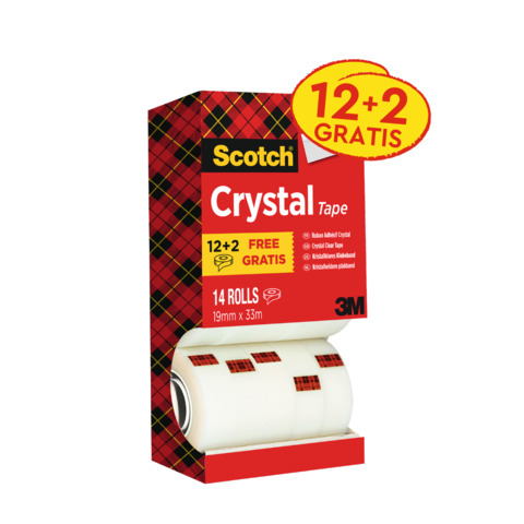 Nastro adesivo Scotch® Crystal trasparente – 19 mm x 33 mm –  Value Pack 12+2 GRATIS – 6-1933R14
