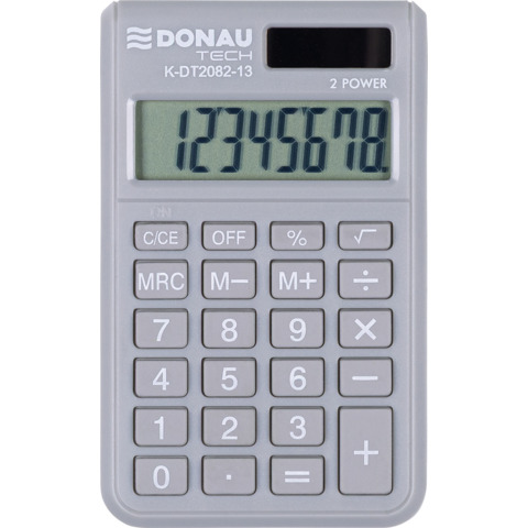 Calcolatrice tascabile Donau Tech con display a 8 cifre – 97x60x10 mm grigio chiaro – K-DT2082-13