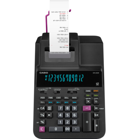 Calcolatrice scrivente Casio display 12 cifre – alimentatore incluso – nero DR-200R-BK-E-EC