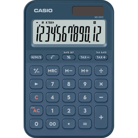 Calcolatrice da tavolo Casio solare o a batteria – display 12 cifre – blu MS-20YC-NY-W-EP