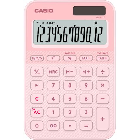 Calcolatrice da tavolo Casio solare o a batteria – display 12 cifre – rosa MS-20YC-LP-W-EP