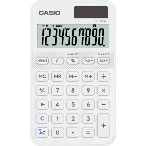 Calcolatrice tascabile Casio solare o a batteria – display 10 cifre – bianco SL-310YC-WE-W-EP