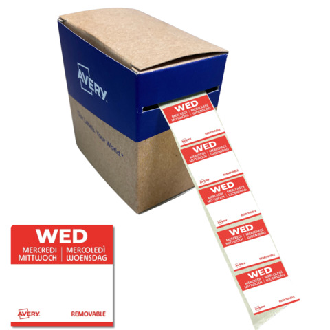 Etichette removibili per tracciabilità alimentare giornaliere Avery 25×25 mm – mer/rosso conf. 1.000 pz DLSWEDREV-1000