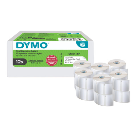 Rotoli 500 etichette DYMO® Label Writer multiuso 19×51 mm – bianco – VALUE PACK 12 rotoli – 2234186