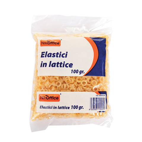 Elastici per lotteria Nikoffice in lattice in busta da 100 g – Ø 8 mm – giallo – 06NIK035