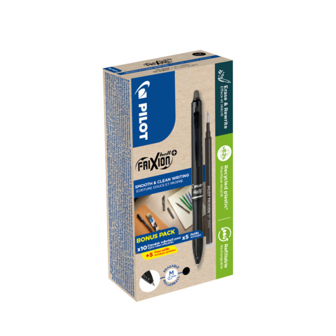Penna a sfera a scatto cancellabile Pilot Frixion Ball+ 0,7 mm GREEN PACK 10 + 10 refill nero – 040343
