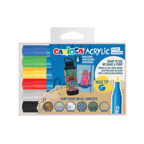Marcatore acrilico Carioca punta Maxi in blister da 6 colori assortiti 45289