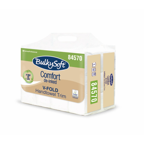 Asciugamani Bulkysoft Comfort piegati a V de-inked bianco conf. 12×250 fogli 2 veli – 84570