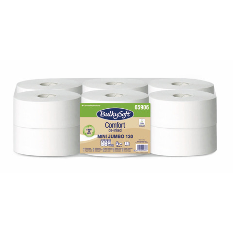 Carta igienica Bulkysoft Comfort Mini Jumbo 130 mt de-inked bianca conf. 12 pz 2 veli – 65906