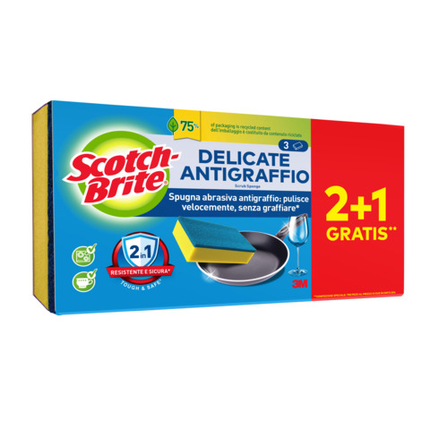 Spugna abrasiva antigraffio Scotch-Brite® Delicate cardboard conf. 2+1 OMAGGIO 110x24x207 mm – 7100364405