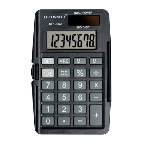 Calcolatrice tascabile Q-Connect a doppia alimentazione in ABS a 8 cifre con custodia – KF19062