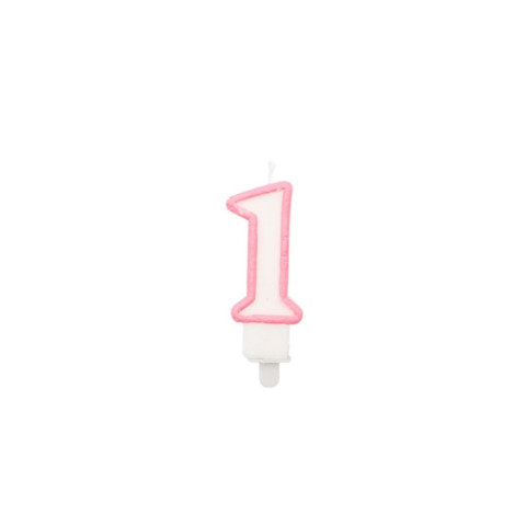 Candelina Party Go bianco e rosa H.6 cm n° 1 EA0195