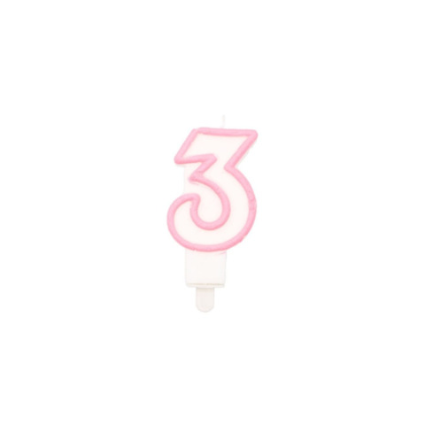 Candelina Party Go bianco e rosa H.6 cm n° 3 EA0197