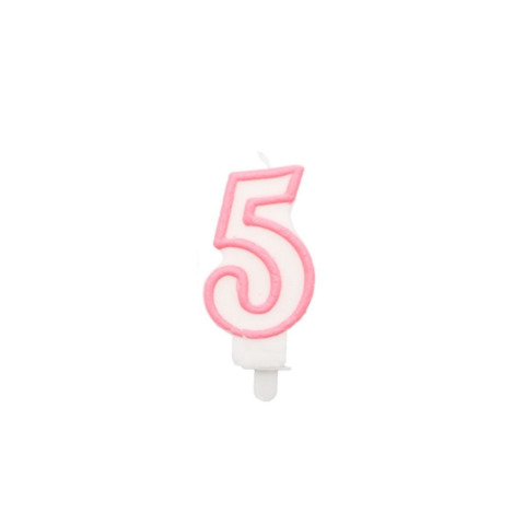 Candelina Party Go bianco e rosa H.6 cm n° 5 EA0199