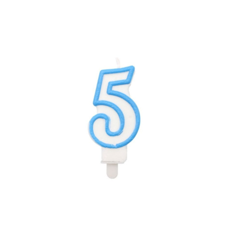 Candelina Party Go bianco e azzurro H.6 cm n° 5 EA0209
