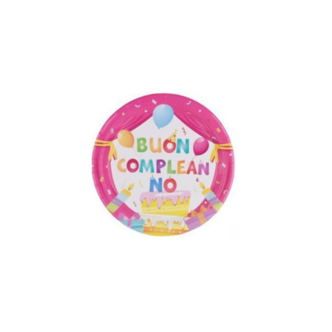 Piatti in carta Party Go Buon Compleanno rosa 18 cm – conf. 8 pz – AA0093-T