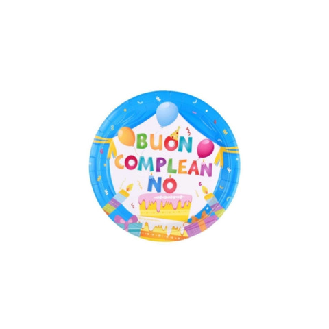 Piatti di carta Party Go Buon Compleanno azzurri conf. 6 pz 23 cm AC0070-T