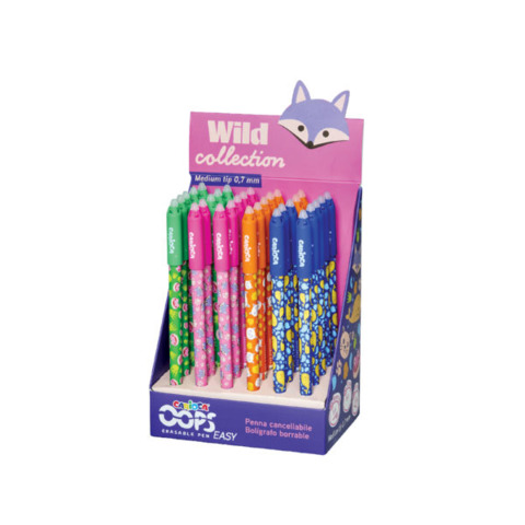 Espositore 30 penne cancellabili Carioca OOPS Easy Wild Collection punta 0,7 mm pattern assortiti – 44120