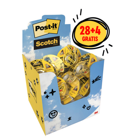 Espositore da banco 32 nastri biadesivi Scotch® 136D SOEU trasparente con dispenser a chiocciola – 12,7 mm x 6,3 m