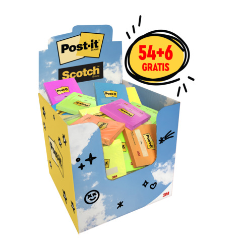 Espositore da banco 60 blocchetti di foglietti riposizionabili Post-it® da 100 ff – 76×76 mm – colori assortiti