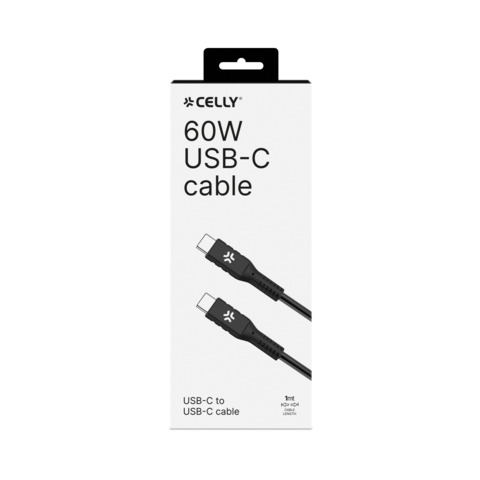 Cavo USB-C/USB-C in PVC Celly USBCUSBC 60W – 1 m nero USBCUSBCBK