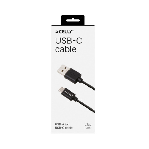 Cavo USB-A / USB-C in gomma Celly 15W – 2 m – nero USB-C2M