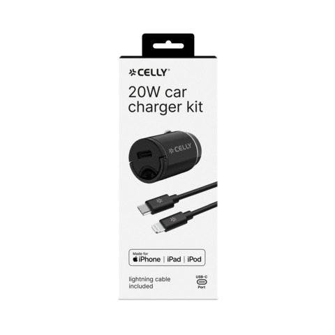 Caricatore per auto Celly USB-C con cavo USB-C/Lightning – 20W nero CCMINILIGHT