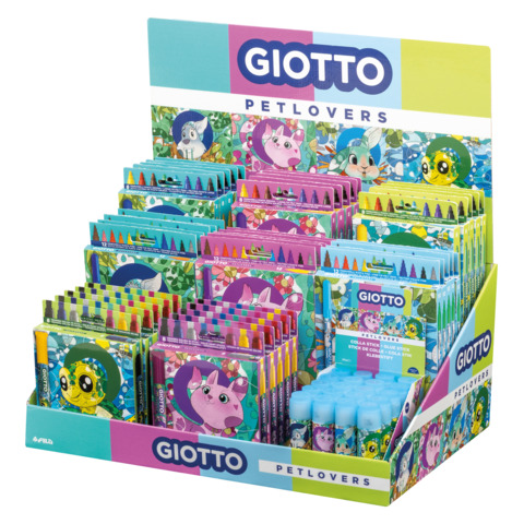 Espositore 60 pennarelli, tempere solide, colle stick Giotto Collezione PetLovers – F989400