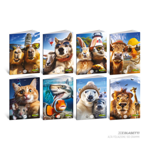 Maxi quaderno Blasetti Animal Selfie A4 – 100 g/m² – 24+1 ff – 5M – conf. 10  pezzi – 9399