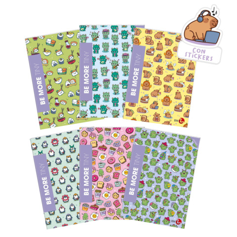 Maxi quaderno Be More Tiny A4 – 100 g/m² – 18+1 ff – 5M – con stickers – conf. 10 pz assortiti – 0122556