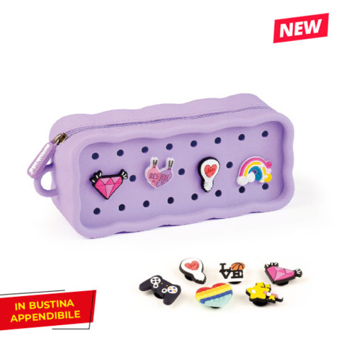 Astuccio a bustina in silicone Monikids Creative PIN-ME con spille decorative conf.da 12 pezzi in colori assortiti –