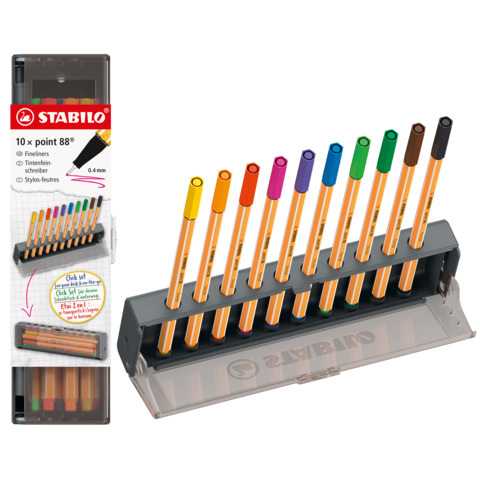 Click set 10 fineliner Stabilo Point 88 tratto 0,4 mm in colori assortiti – 8810-5