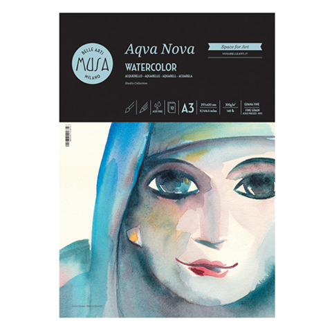 Blocco acquerello Musa Aqva Nova 12 ff – 300 g – grana fine formato A3 MU121293