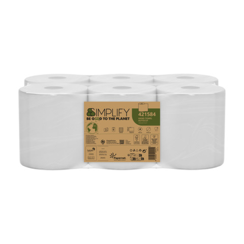 Asciugamani in rotolo Autocut Papernet Simplify a 2 veli – bianco – 130 m – conf. 6 pz – 421584